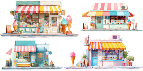 water color drawing cartoon style shop of icecream