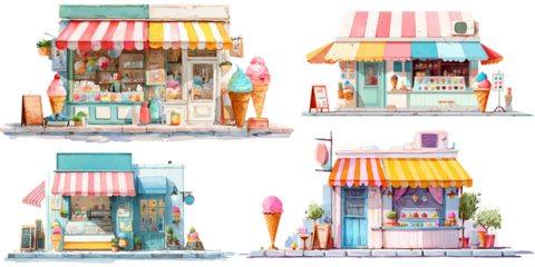 water color drawing cartoon style shop of icecream