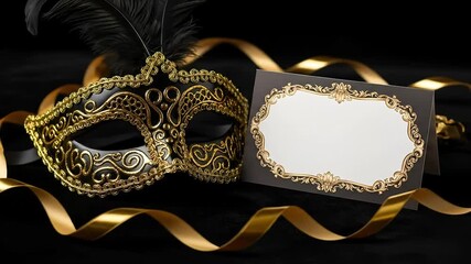 Luxurious Masquerade Ball Invitation Reveal with Ornate Gold and Black Venetian Mask
