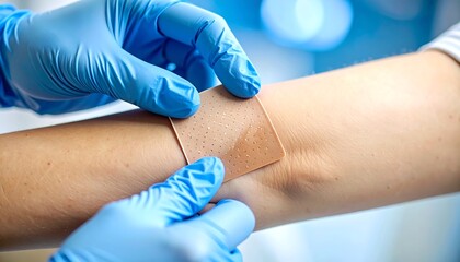 Applying Adhesive Bandage to Arm After Procedure