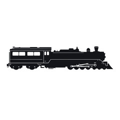 Fototapeta premium A vintage black steam locomotive silhouette or train silhouette vector on a railroad track is an excellent choice for a model transportation engine or retro travel vehicle design