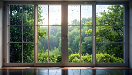 Fototapeta premium Rain on a Lush Garden View