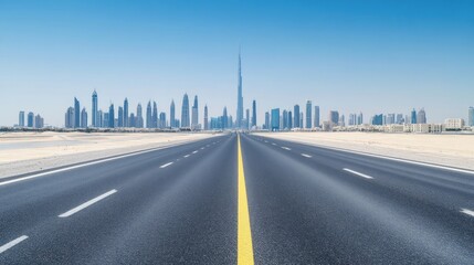 Fototapeta premium Empty highway leading to a cityscape