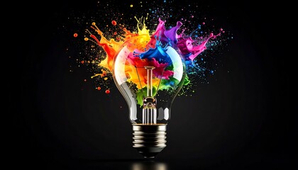 A lightbulb with vibrant splashes of color