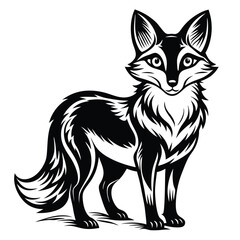 Monochrome Fox Illustration Graceful Animal Standing with Elegance Wild Creature Black and White Artistic Rendering of Woodland Wildlife