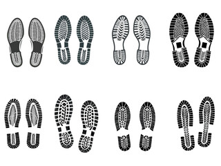 Black shoe print on white background. Vector illustration. 
