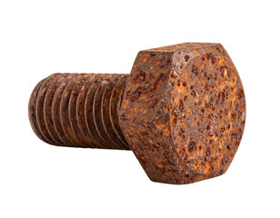 Old rusty bolt isolated on white