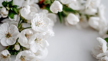 Fototapeta premium Delicate white blossoms in a close-up floral arrangement.