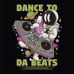 retro cartoon dj astronaut mascot in space
