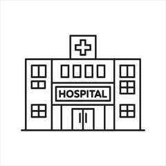 Fototapeta premium Hospital building line icon. Medical clinic outline vector illustration with cross symbol for healthcare and emergency services. 