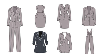 Collection of women's business suits in various styles and designs  