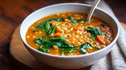 Healthy lentil soup with spinach and carrots served in a bowl perfect for a diabetic-friendly meal