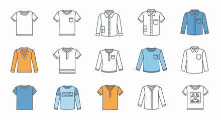 Collection of colorful t-shirt and blouse designs in vector style  