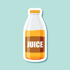 Orange juice paper sticker icon in flat style. Fruit drink vector illustration on isolated background. Fresh juice sign business concept.