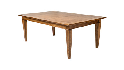 Antique wooden dining table with four elegantly carved legs isolated on transparent background