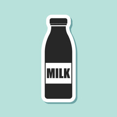 Milk bottle sticker icon in flat style. Dairy product vector illustration on isolated background. Milky liquid sign business concept.