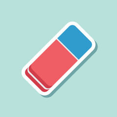 Eraser sticker icon in flat style. Stationery tool vector illustration on isolated background. Rubber office tool sign business concept.