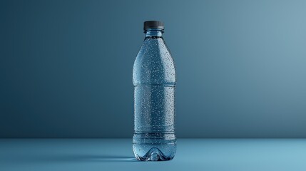 Clear plastic water bottle against blue background