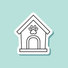 Dog house sticker icon in flat style. Pet home vector illustration on isolated background. Animal shelter sign business concept.