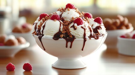 Chocolate raspberry ice cream dessert dish