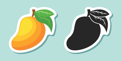 Fresh mango fruit sticker icon in flat style. Tropical plant vector illustration on isolated background. Healthy food sign business concept.