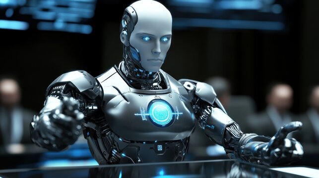 Futuristic robot in a meeting