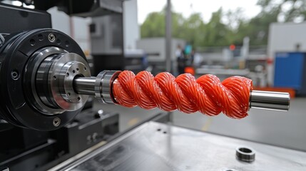 Red spiral object on industrial machine