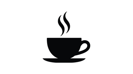 Simple Black Coffee Cup Icon with Steam on White Background