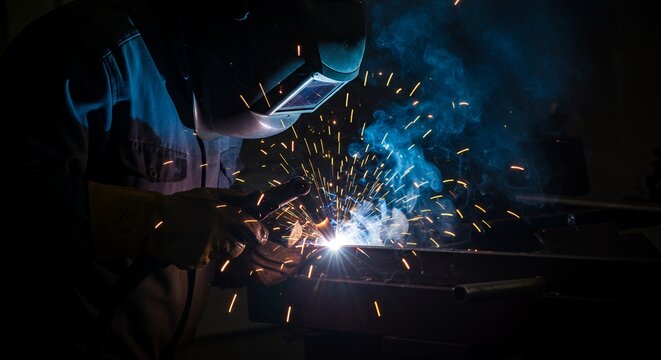 Welder Clipart with Bright Sparks on Dark Background – Central Composition