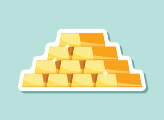 Gold bar stack sticker icon in flat style. Golden ingot vector illustration on isolated background. Financial treasure sign business concept.