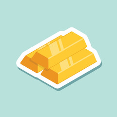 Gold bar stack sticker icon in flat style. Golden ingot vector illustration on isolated background. Financial treasure sign business concept.
