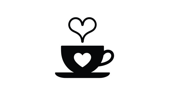 Naklejki Coffee cup with heart steam love and romance concept icon