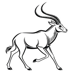 Elegant Sable Antelope Illustration Majestic Horns and Graceful Stance Black and White Design Captivating Wildlife Art