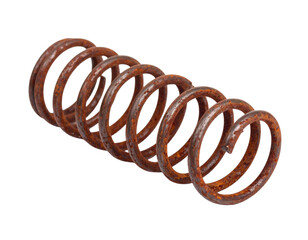 Rusty metal spring on white background