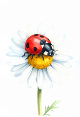 Obraz premium Bright ladybug resting on a vibrant daisy flower in a sunny outdoor setting during spring season