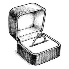 Velvet box with ring in detailed sketch style  