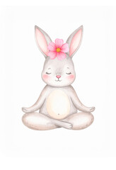 Obraz premium Cute rabbit meditating with a flower crown in a peaceful pose