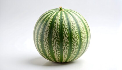 Round striped green and white melon