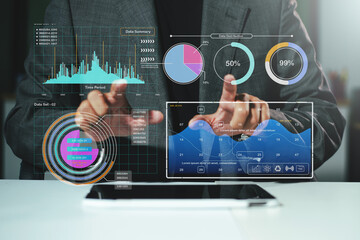 Man holding smartphone with holographic lock and data network graphics. Concept of cybersecurity, privacy, mobile protection