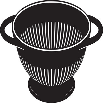 Ancient Greek skyphos vase illustration. Black silhouette of a classical pottery vessel. Antique ceramic cup icon for history and museum branding.