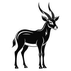 Elegant Sable Antelope Illustration Standing Gracefully Wildlife Art Depicting African Animal with Prominent Horns and Distinct Markings