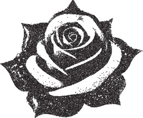 Rose vintage y2k stipple art, skull halftone stipple brutalist retro vector png with transparent background, gothic 2000s aesthetic photocopy effect tattoo