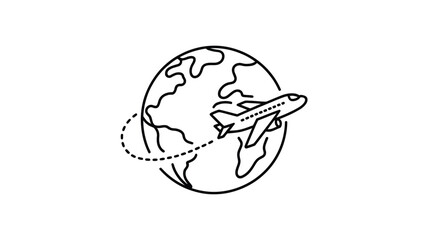 Airplane flying around the world travel and tourism concept line art