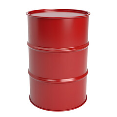 Single red metal barrel isolated on transparent background
