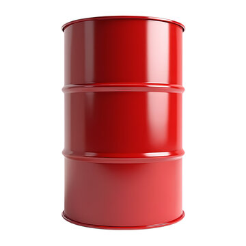Single red metal barrel isolated on transparent background