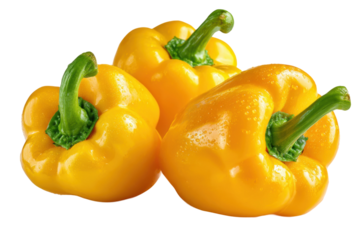 Fresh yellow bell peppers close-up farm food photography outdoors. Isolated on transparent background, png.