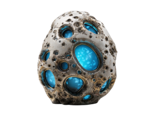 Futuristic blue egg sculpture art gallery 3d art modern enviroment. Isolated on transparent background, png.