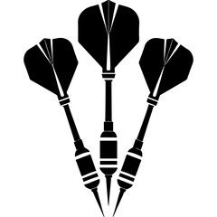 Sketchy emblem of darts set. Engraving minimalistic vector in black ink drawing on transparent background