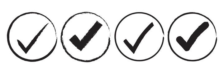 Grunge tick icon collection. Hand drawn black check mark in grunge style. tick mark symbol set. Vector illustrator.