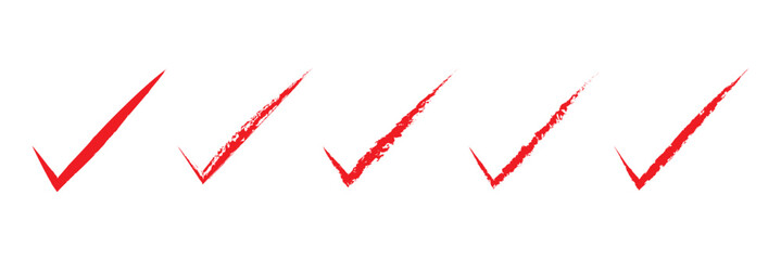 Red check mark with hand drawn brush stroke set on white background for confirmation, selection, or UI design elements.